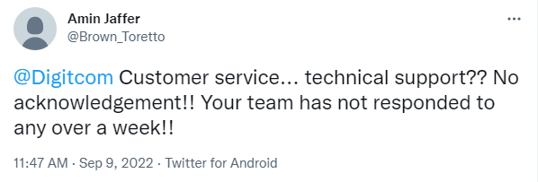 Digitcom Twitter complaint